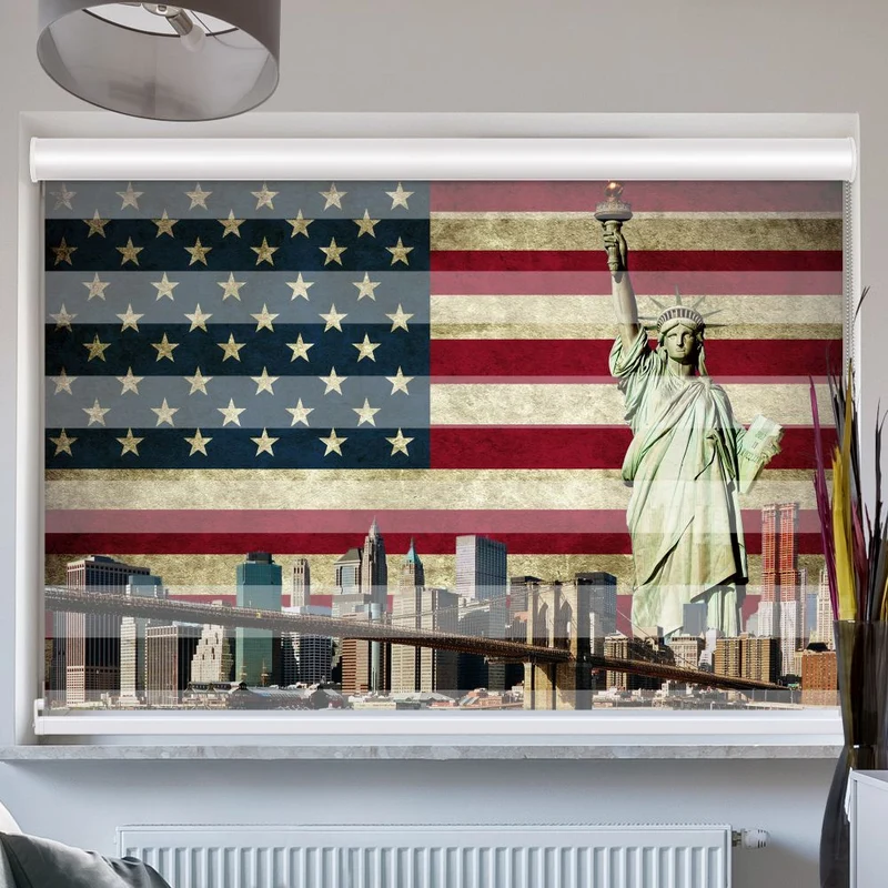 Doppelrollo mit Kassette "Usa Freiheitsstatue Skyline"