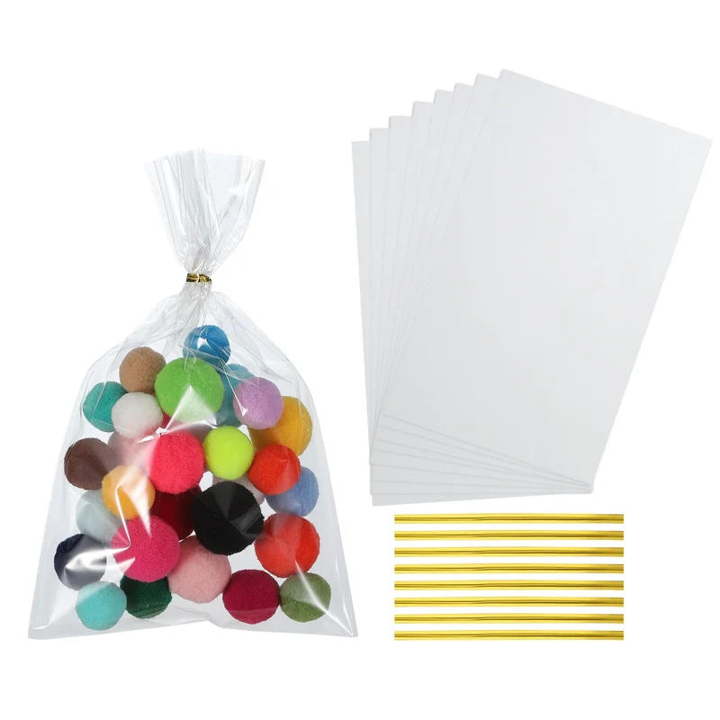 Treat Bags 100 Pcs 10x6 Inch Candy Gift Bags with Twist Ties Clear