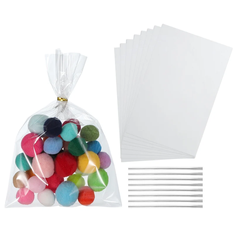 Treat Bags 100 Pcs 9x6 Inch Candy Gift Bags with Twist Ties Transparent