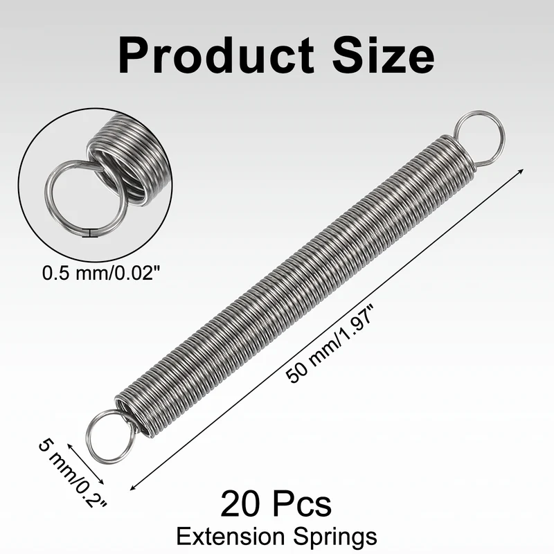 20pcs Extension Springs,0.02"x0.2"x1.97" 304 Stainless Steel Spring
