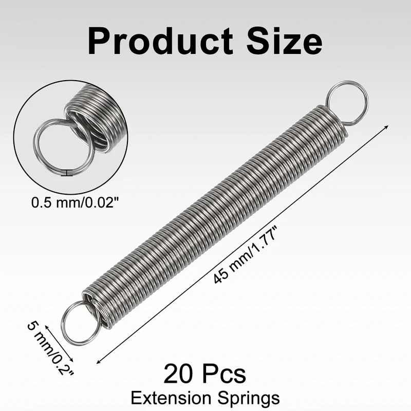 20pcs Extension Springs,0.02"x0.2"x1.77" 304 Stainless Steel Spring