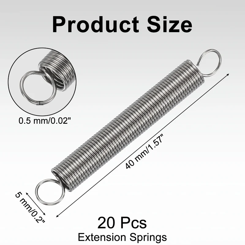 20pcs Extension Springs,0.02"x0.2"x1.57" 304 Stainless Steel Spring