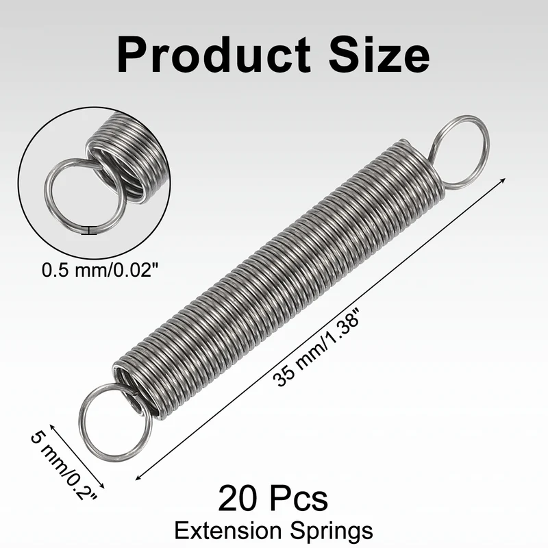 20pcs Extension Springs,0.02"x0.2"x1.38" 304 Stainless Steel Spring