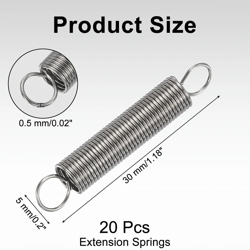 20pcs Extension Springs,0.02"x0.2"x1.18" 304 Stainless Steel Spring