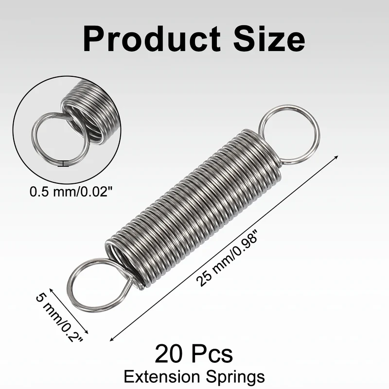 20pcs Extension Springs,0.02"x0.2"x0.98" 304 Stainless Steel Spring