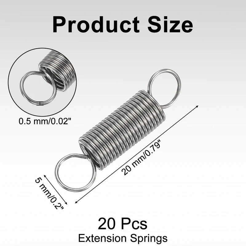 20pcs Extension Springs,0.02"x0.2"x0.79" 304 Stainless Steel Spring