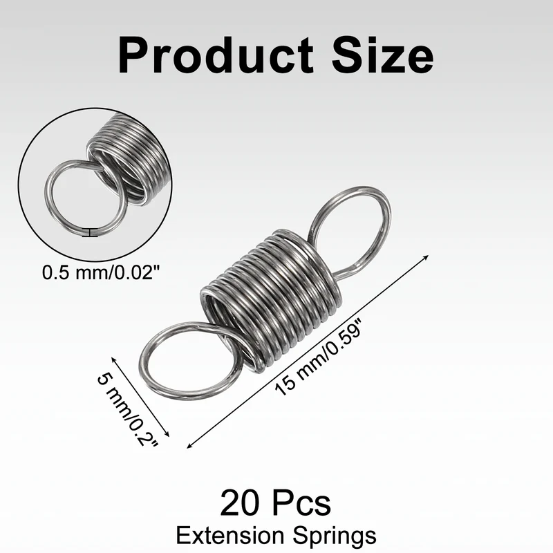20pcs Extension Springs,0.02"x0.2"x0.59" 304 Stainless Steel Spring