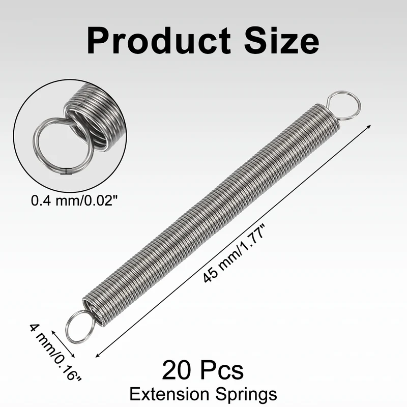 20pcs Extension Springs,0.02"x0.16"x1.77" 304 Stainless Steel Spring