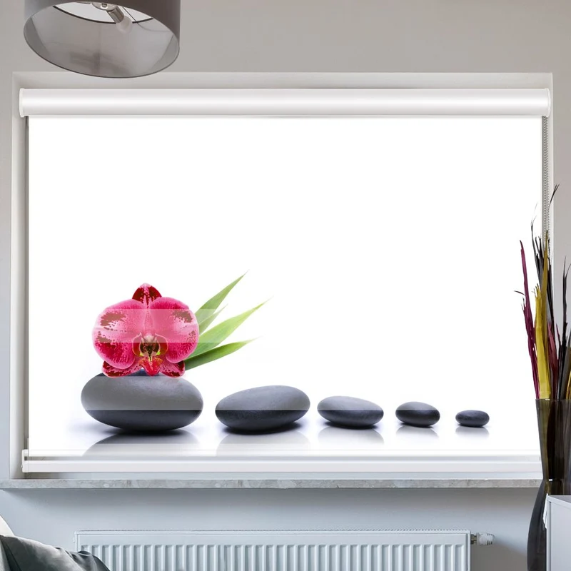 Doppelrollo mit Kassette "Orchidee Zen Stones"