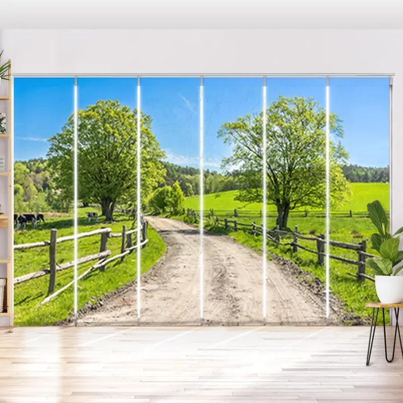 Schiebegardine Motiv "Landschaft mit Gras und Kühen"
