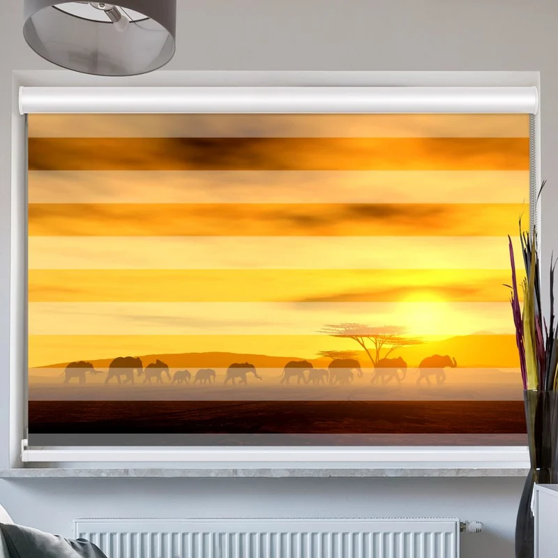 Doppelrollo mit Kassette 'Afrika Elefanten`