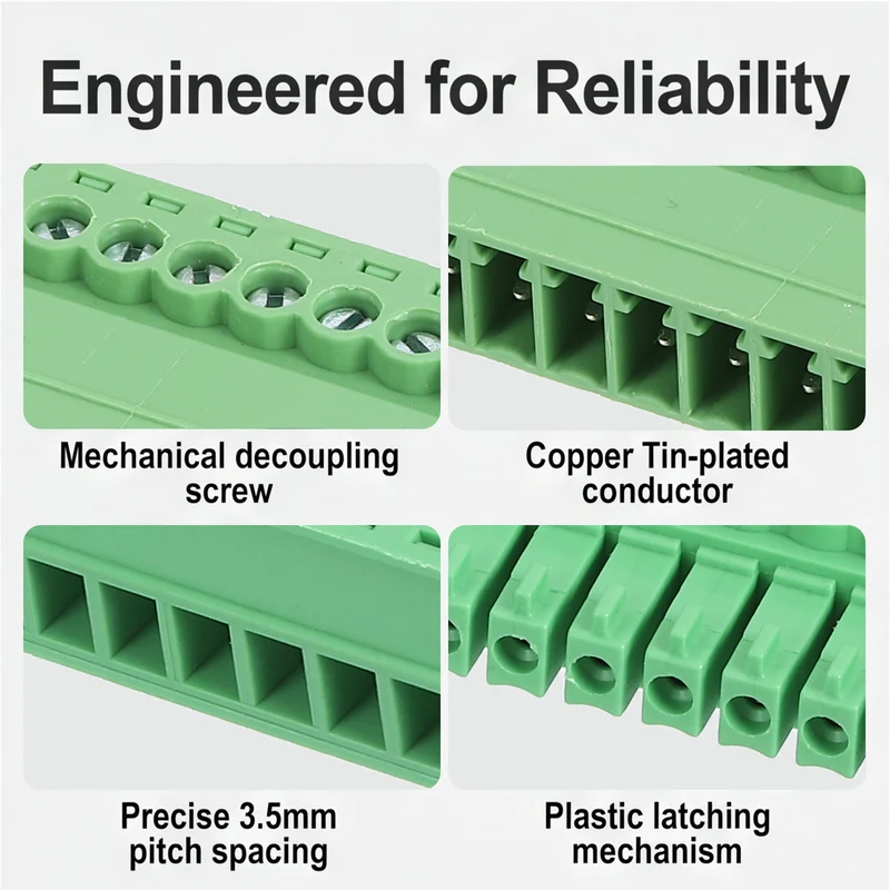 4Sets 10Pin 3.5mm Pitch Screw Terminal Block Connector Pluggable 300V 8A Green