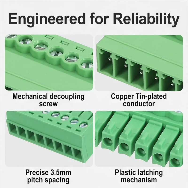 4Sets 8Pin 3.5mm Pitch Screw Terminal Block Connector Pluggable 300V 8A Green