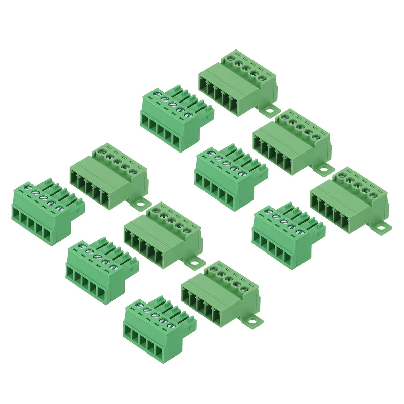 6Sets 5Pin 3.5mm Pitch Screw Terminal Block Connector Pluggable 300V 8A Green