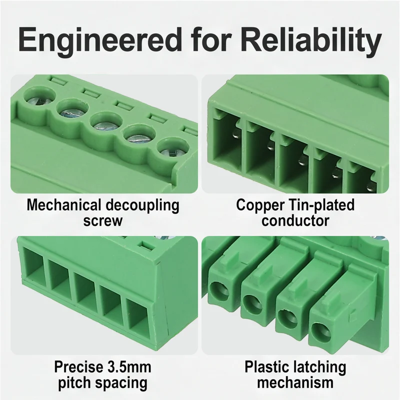 6Sets 5Pin 3.5mm Pitch Screw Terminal Block Connector Pluggable 300V 8A Green