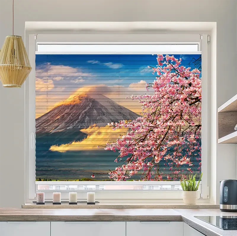 Wabenplissee Motiv "Fuji im Frühling mit Kirschblüten"