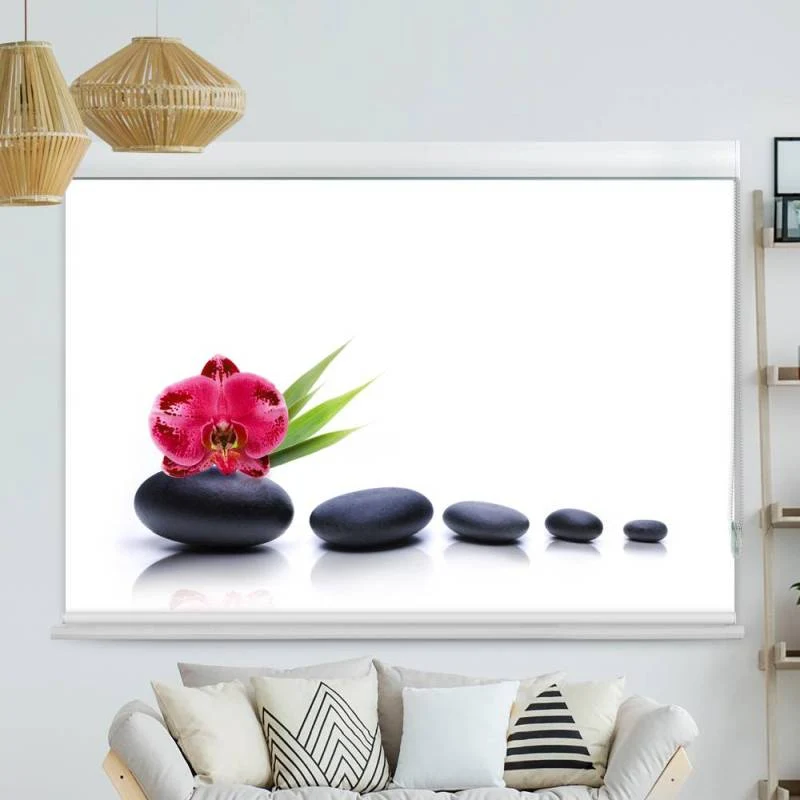 Kassettenrollo Motiv "Orchidee Zen Stones" | bis B 420 x H 420 cm