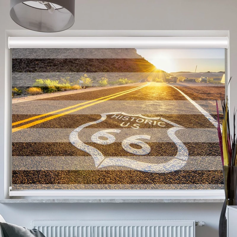 Doppelrollo mit Kassette "Route 66 Sonnenuntergang"