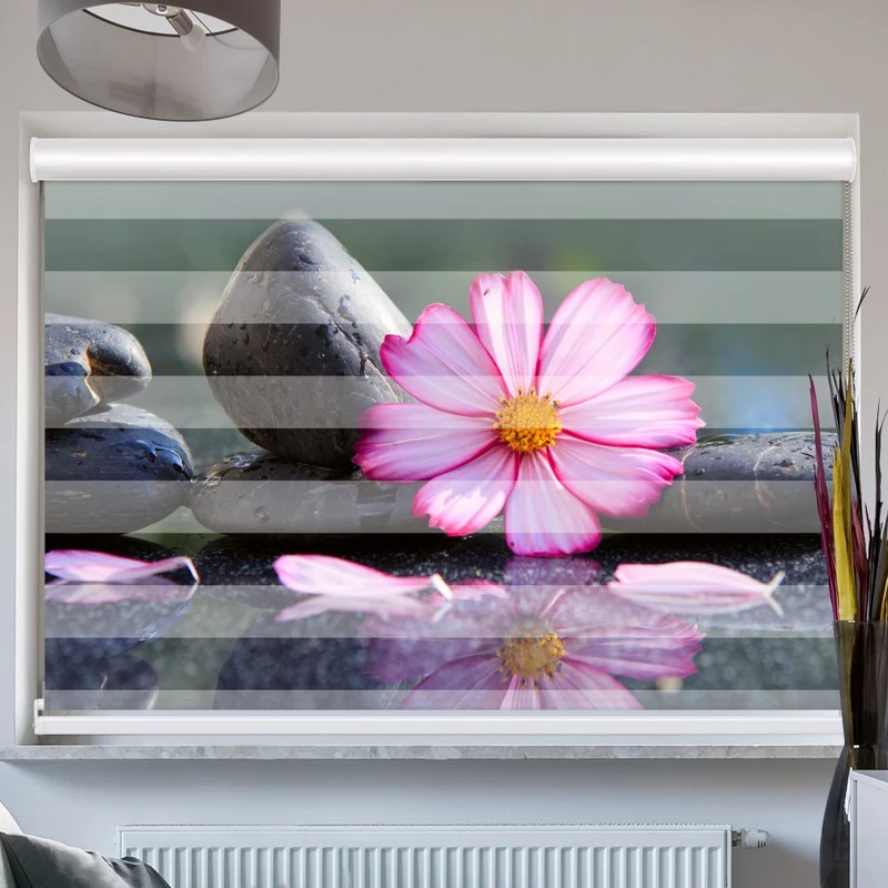 Doppelrollo mit Kassette "Black Stones Pink Cosmos"