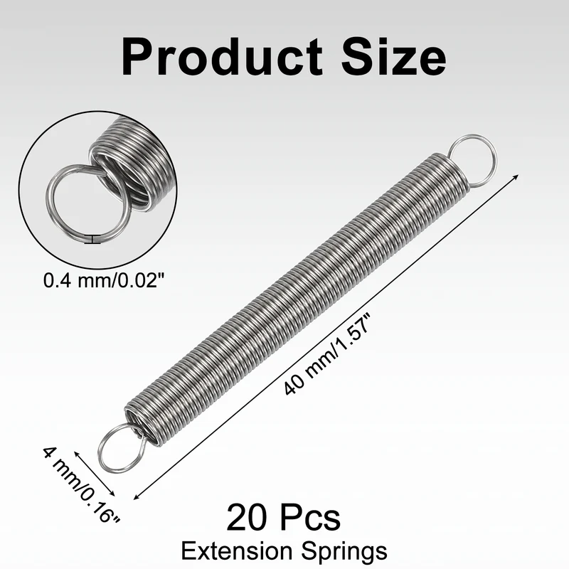 20pcs Extension Springs,0.02"x0.16"x1.57" 304 Stainless Steel Spring