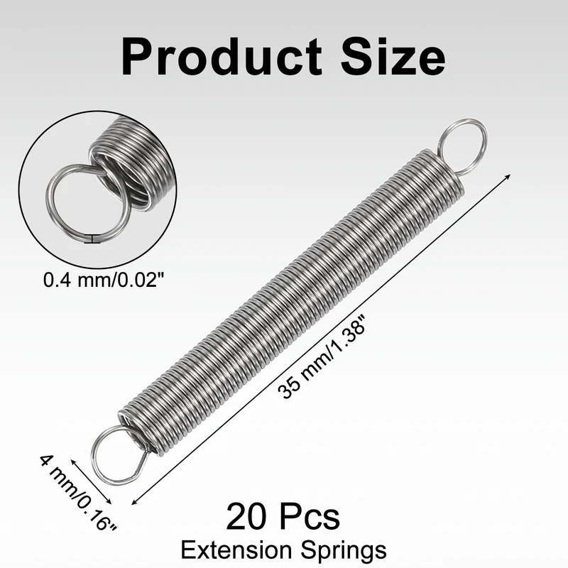20pcs Extension Springs,0.02"x0.16"x1.38" 304 Stainless Steel Spring