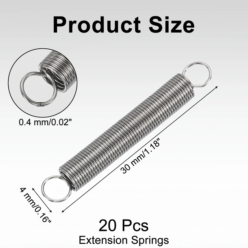 20pcs Extension Springs,0.02"x0.16"x1.18" 304 Stainless Steel Spring