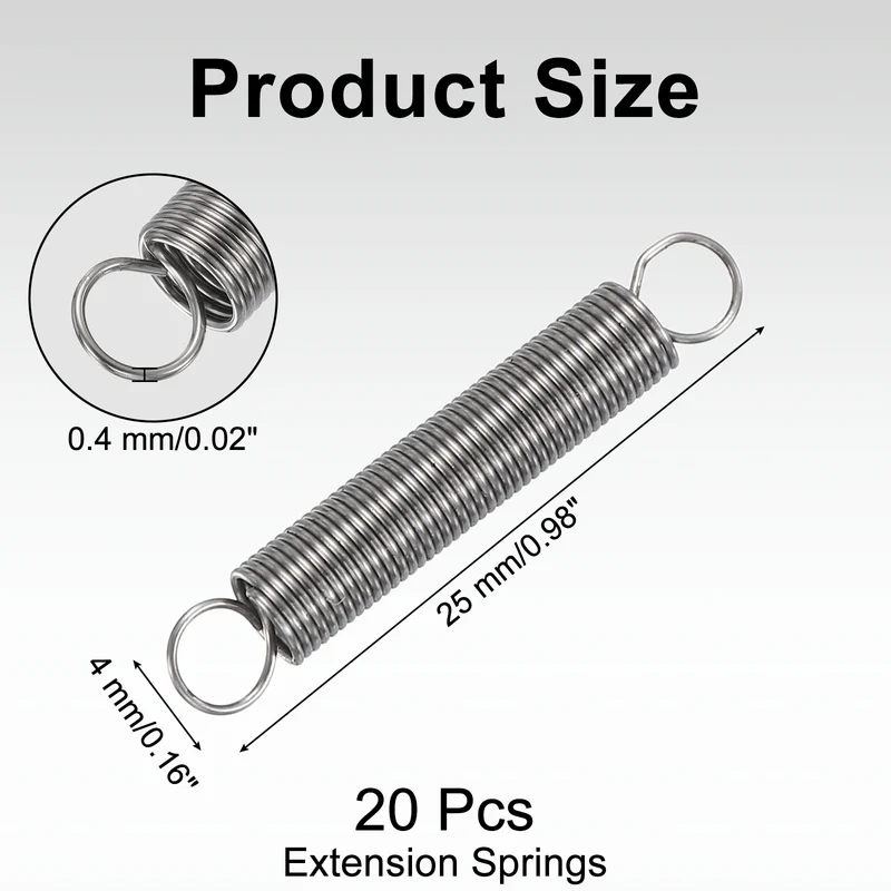 20pcs Extension Springs,0.02"x0.16"x0.98" 304 Stainless Steel Spring