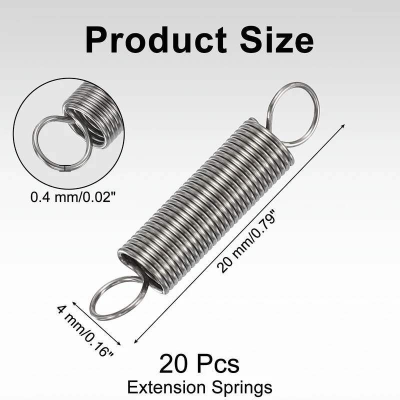 20pcs Extension Springs,0.02"x0.16"x0.79" 304 Stainless Steel Spring