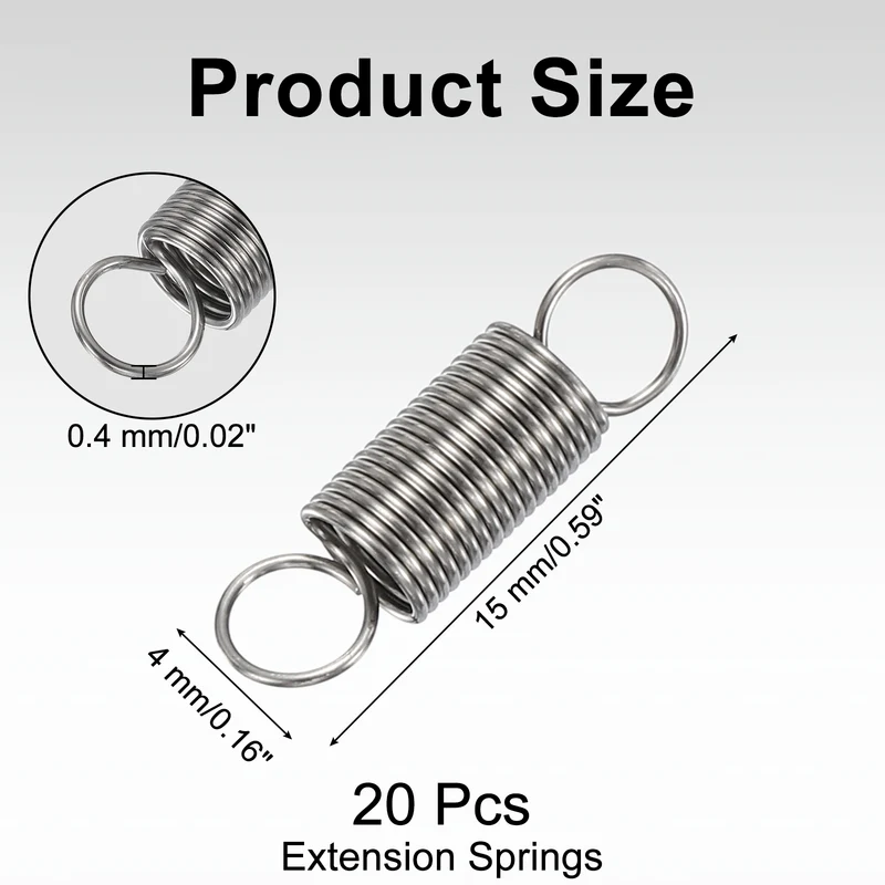 20pcs Extension Springs,0.02"x0.16"x0.59" 304 Stainless Steel Spring
