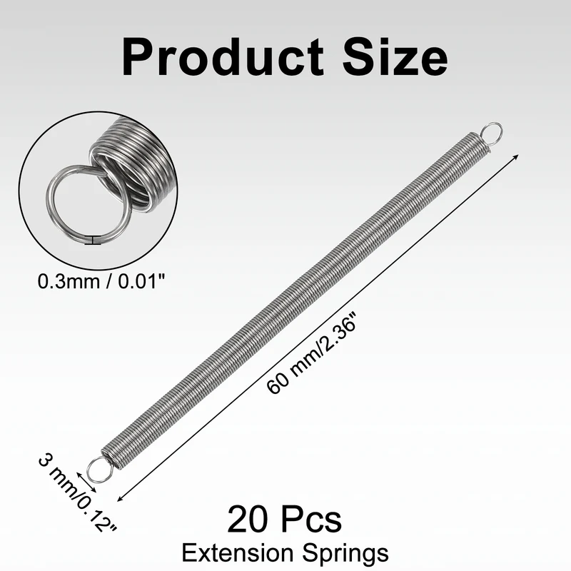 20pcs Extension Springs,0.01"x0.12"x2.36" 304 Stainless Steel Spring