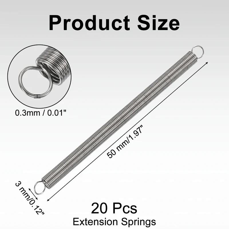 20pcs Extension Springs,0.01"x0.12"x1.97" 304 Stainless Steel Spring