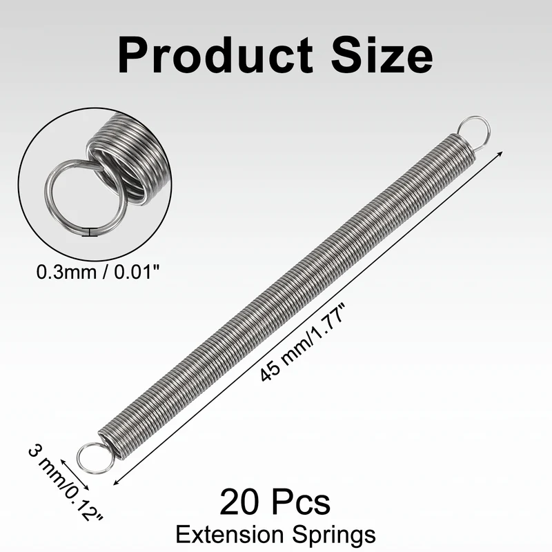 20pcs Extension Springs,0.01"x0.12"x1.77" 304 Stainless Steel Spring
