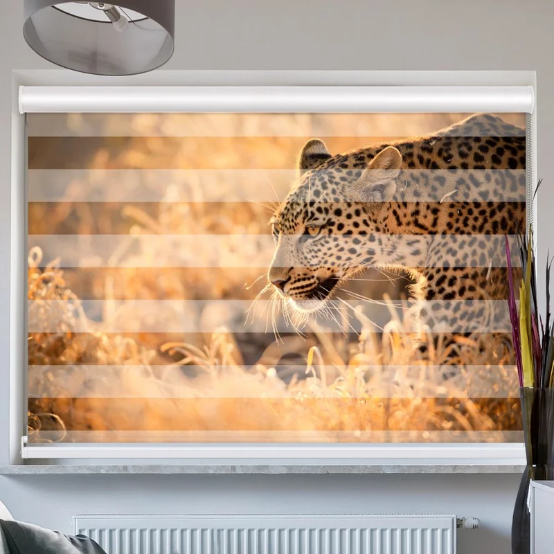 Doppelrollo mit Kassette "Leopard Sonnenuntergang"