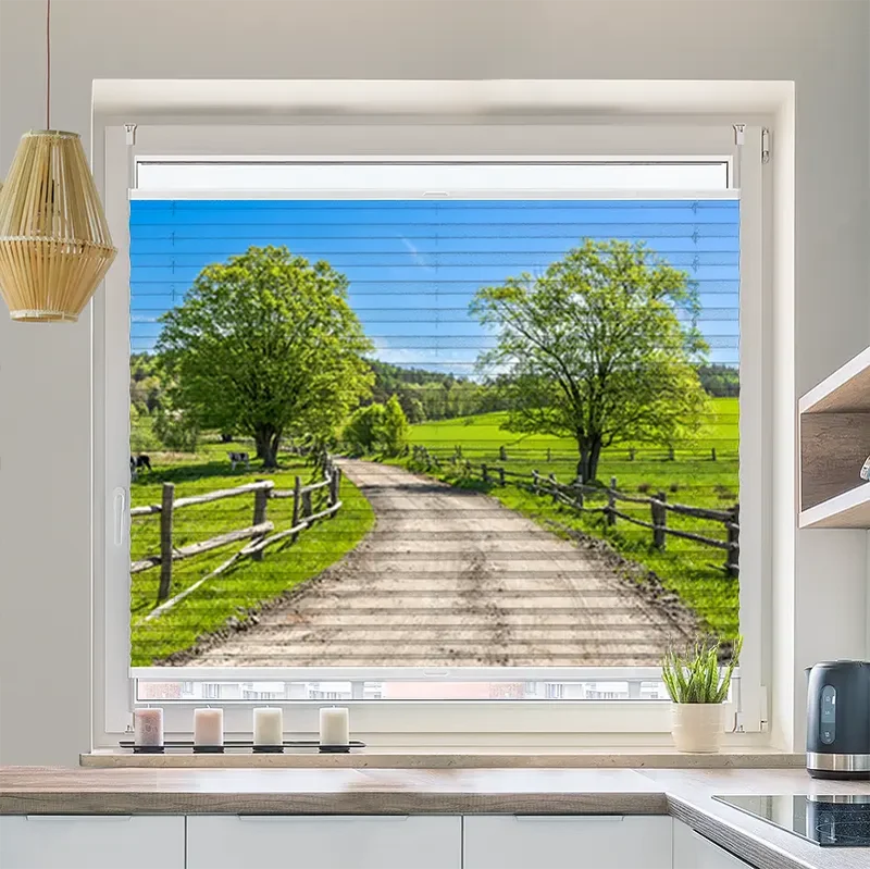 Plissee Motiv "Landschaft mit Gras und Kühen"