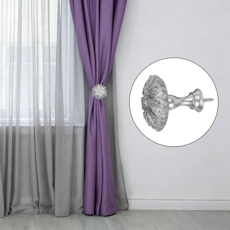 2Pcs Curtain Holdbacks Leaf Window Drapery Medallion Holdbacks, Silver