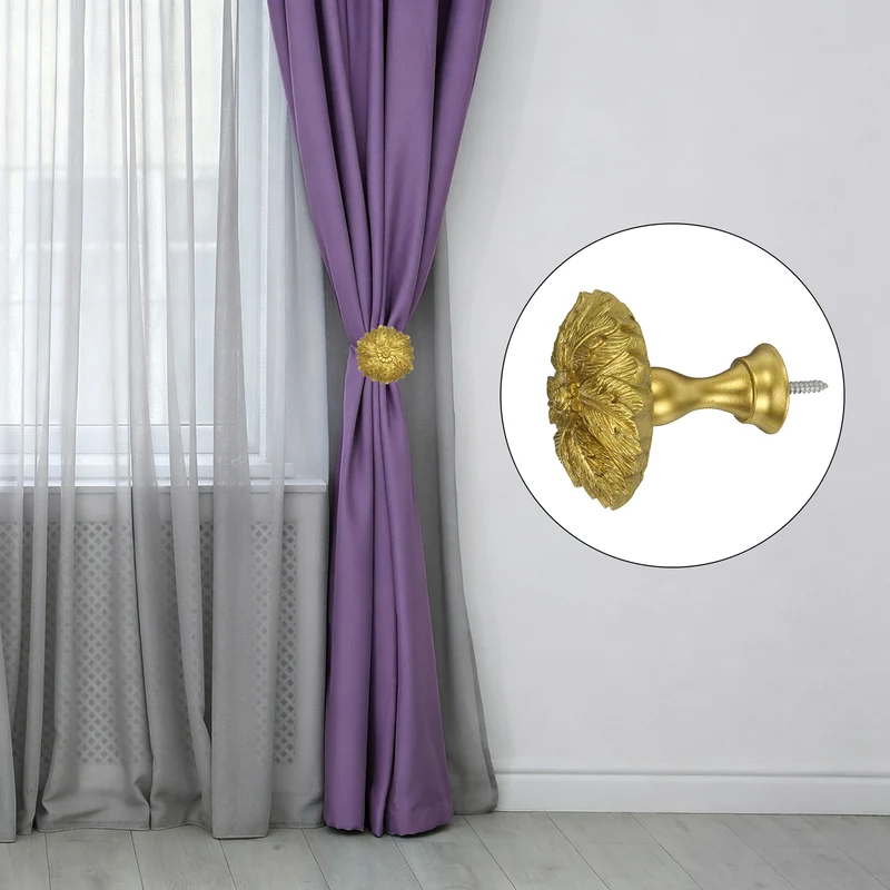 4Pcs Curtain Holdbacks Leaf Window Drapery Medallion Holdbacks, Gold