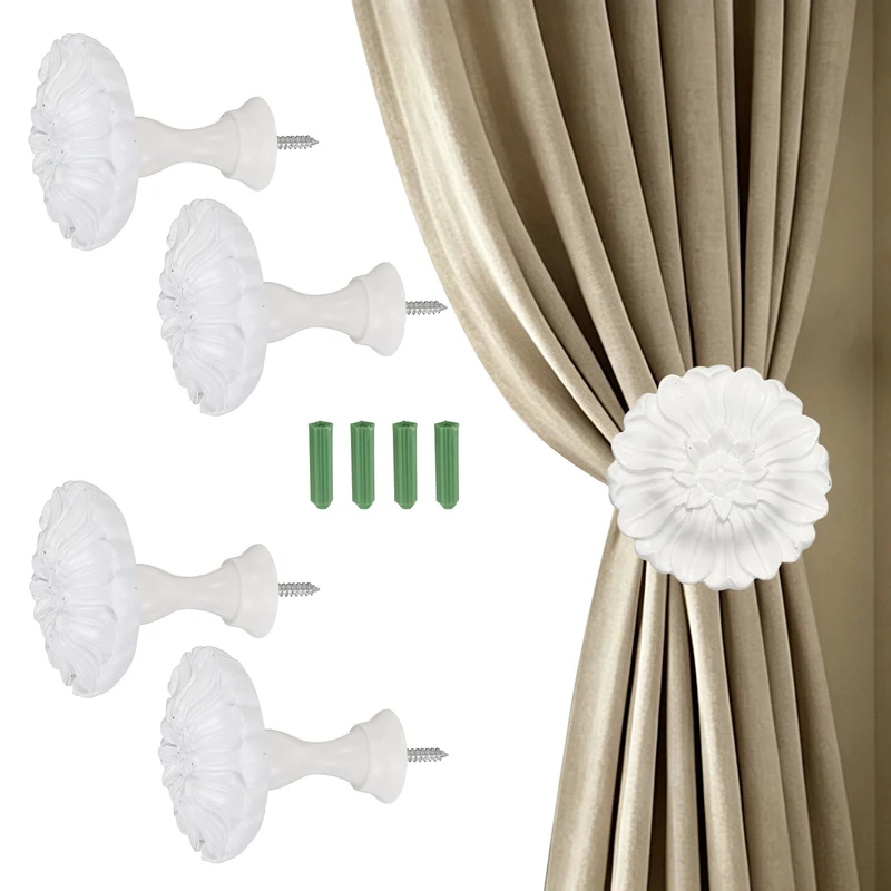 4Pcs Curtain Holdbacks Blossom Window Drapery Medallion Holdbacks, White