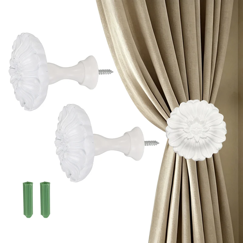 2Pcs Curtain Holdbacks Blossom Window Drapery Medallion Holdbacks, White