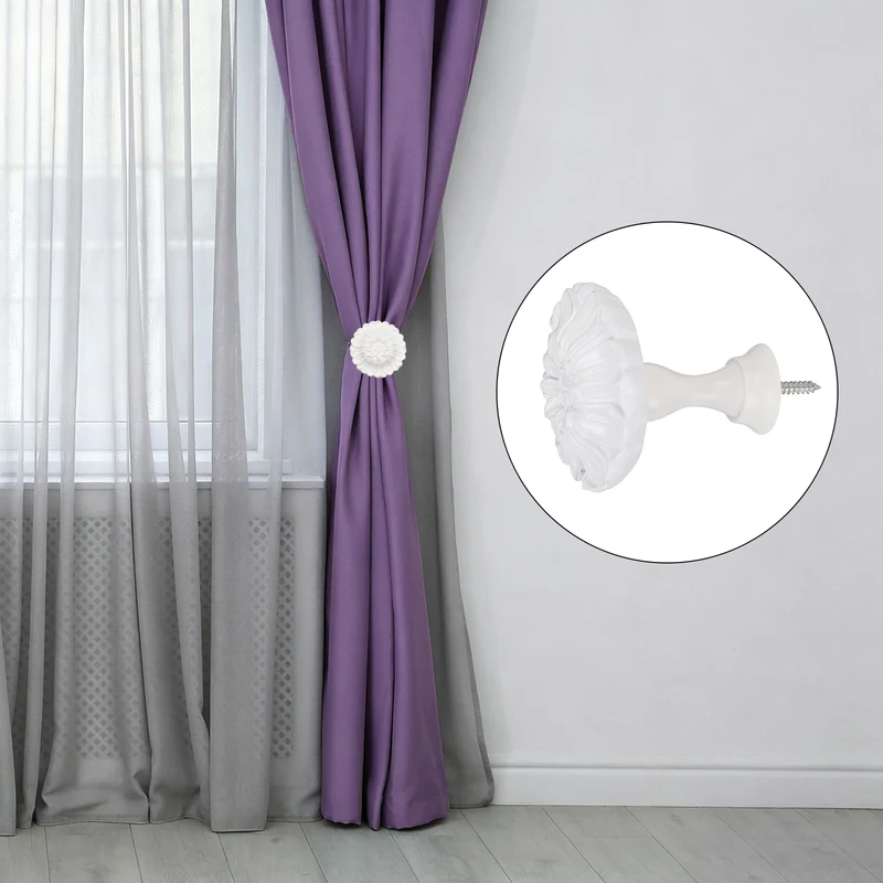2Pcs Curtain Holdbacks Blossom Window Drapery Medallion Holdbacks, White