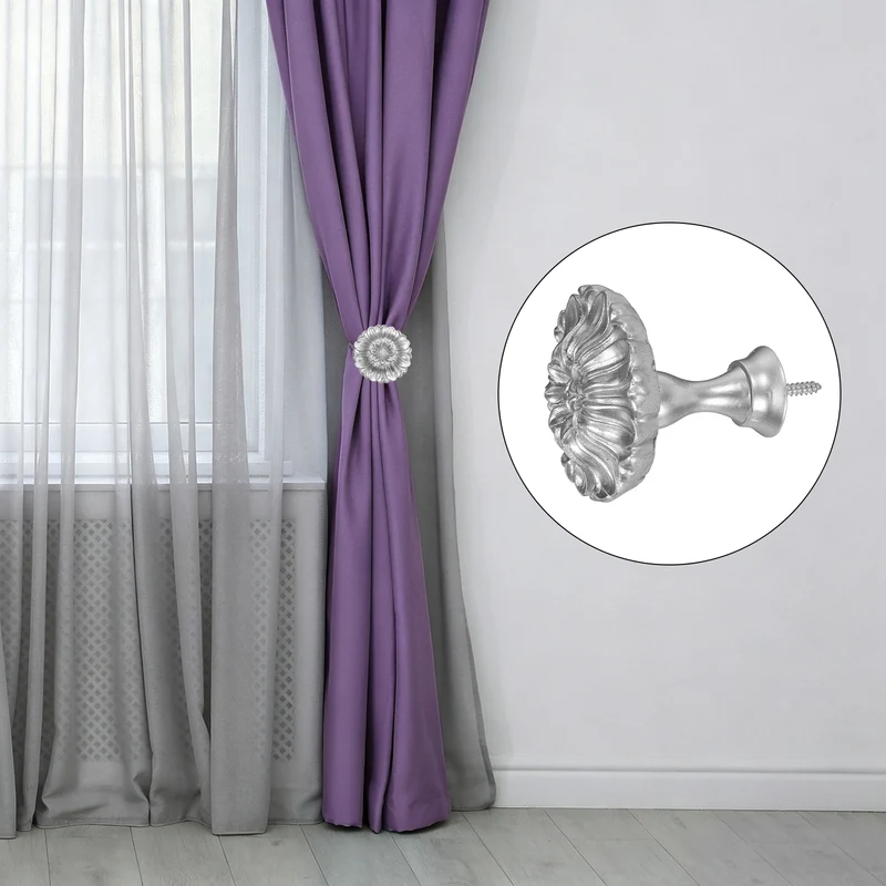 4Pcs Curtain Holdbacks Blossom Window Drapery Medallion Holdbacks, Silver