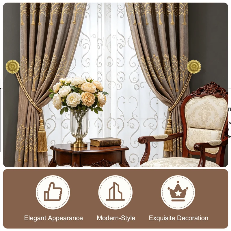 2Pcs Curtain Holdbacks Blossom Window Drapery Medallion Holdbacks, Gold