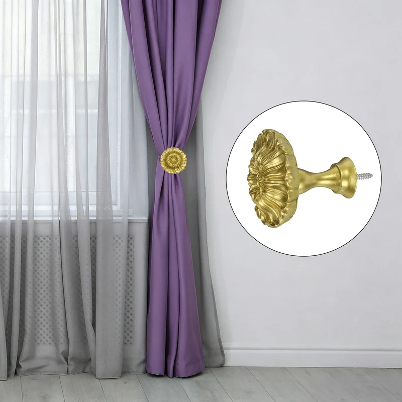 2Pcs Curtain Holdbacks Blossom Window Drapery Medallion Holdbacks, Gold