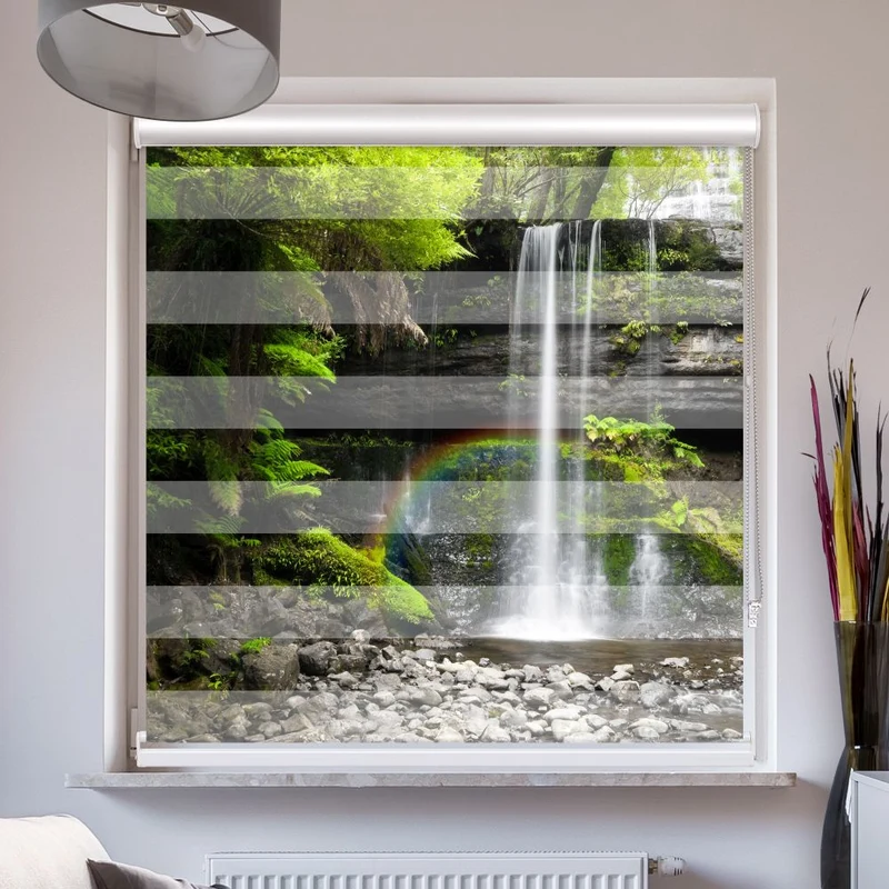 Doppelrollo mit Kassette "Wasserfall Wald"