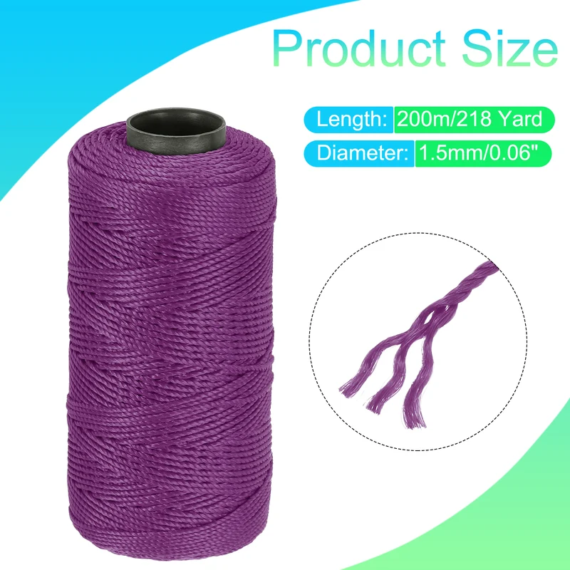 Nylon String 3 Strands Twisted Mason Line 1.5mm x 218 Yards, Dark Purple