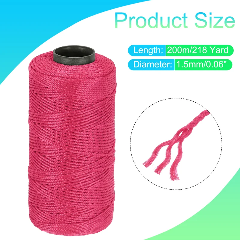 Nylon String 3 Strands Twisted Mason Line 1.5mm x 218 Yards, Bright Pink
