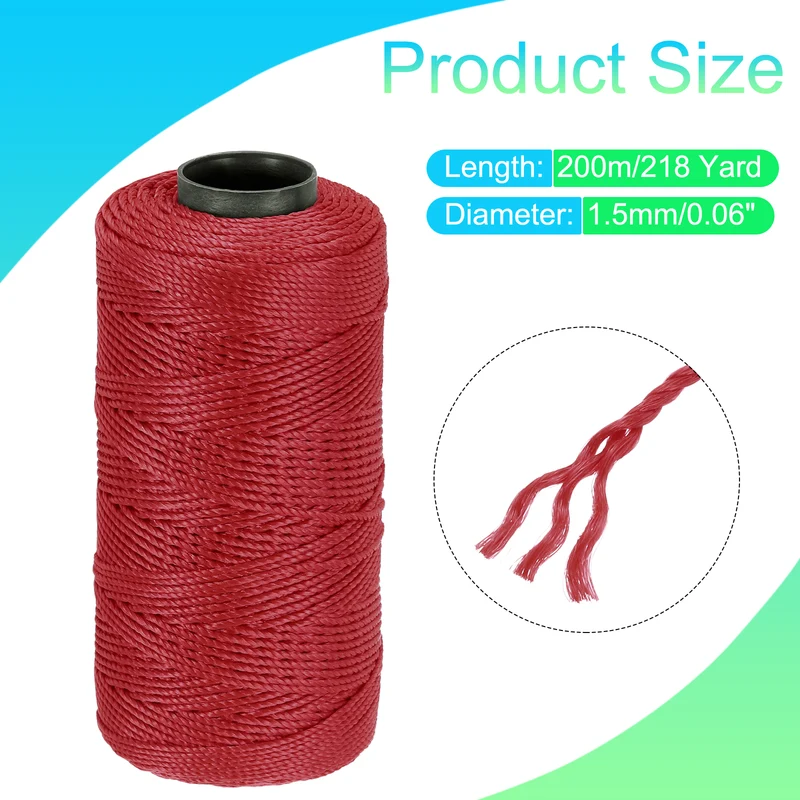Nylon String 3 Strands Twisted Mason Line 1.5mm x 218 Yards, Watermelon Red