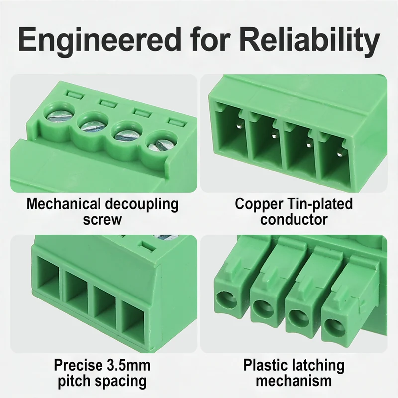 6Sets 4Pin 3.5mm Pitch Screw Terminal Block Connector Pluggable 300V 8A Green