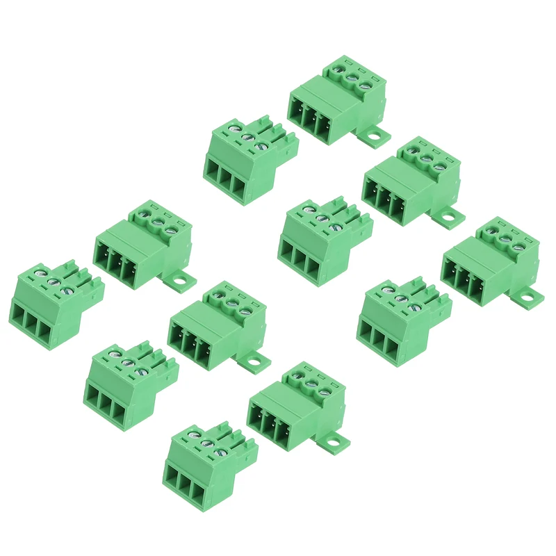 6Sets 3Pin 3.5mm Pitch Screw Terminal Block Connector Pluggable 300V 8A Green