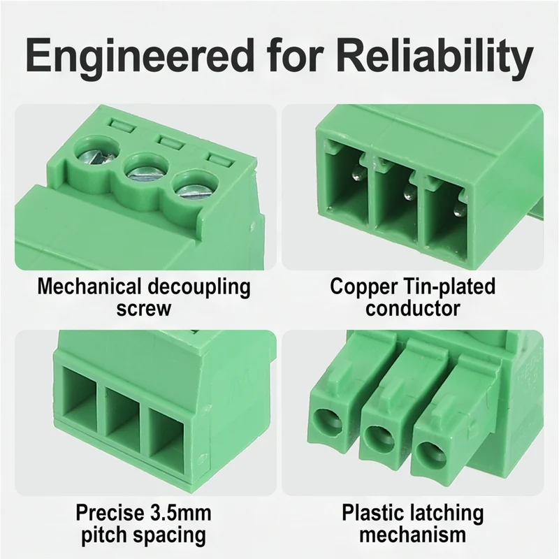 6Sets 3Pin 3.5mm Pitch Screw Terminal Block Connector Pluggable 300V 8A Green