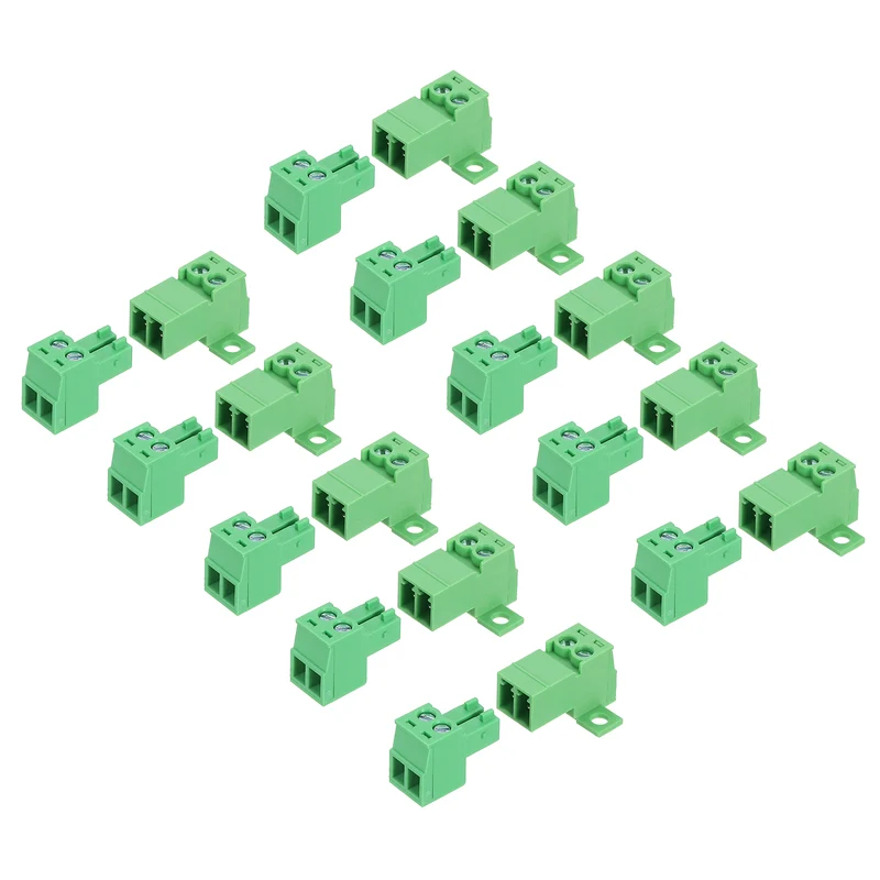 10Sets 2Pin 3.5mm Pitch Screw Terminal Block Connector Pluggable 300V 8A Green